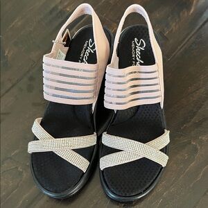 Skechers Women's Black and Pink Strappy Sandals